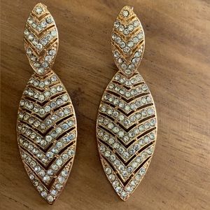 Gold Inlaid Crystal Dangle Earrings